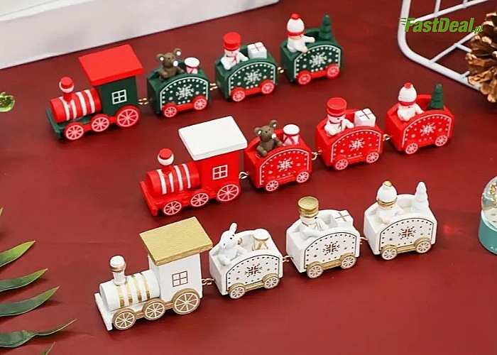 Ręcznie malowane, pociągi w świątecznym klimacie.