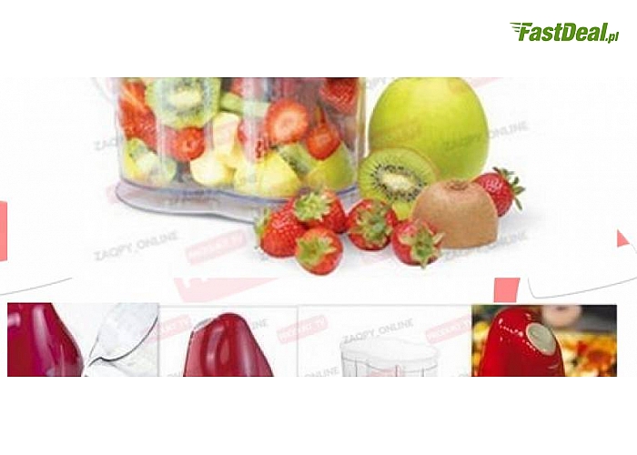 BLENDER-MIKSER DUALETTO – jedno urządzenie które pracuje jak za trzech: rozdrabnia, miesza, miksuje, kruszy, roztrzepuje, ubija i przygotowuje mnóstwo rozmaitych dań, mięs, napojów, koktajli, deserów oraz sałatek! (99 zł)