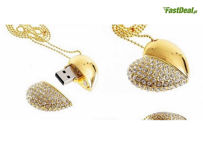 PENDRIVE SERCE 8GB na ŁAŃCUSZKU, OZDOBIONY CYRKONIAMI. Efektowny i funkcjonalny pomysł na prezent np.  na Walentynki. Zapakowany w ozdobne pudełko (49,90 zł)
