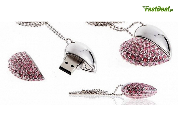 PENDRIVE SERCE 8GB na ŁAŃCUSZKU, OZDOBIONY CYRKONIAMI. Efektowny i funkcjonalny pomysł na prezent np.  na Walentynki. Zapakowany w ozdobne pudełko (49,90 zł)