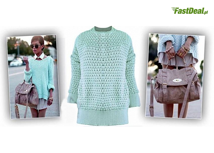 Pastelowy SWETER damski! Kolor miętowy. Gruby, ciepły i miękki – idealny na jesień! (44 zł)