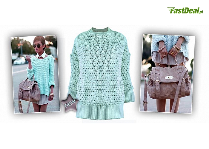 Pastelowy SWETER damski! Kolor miętowy. Gruby, ciepły i miękki – idealny na jesień! (44 zł)