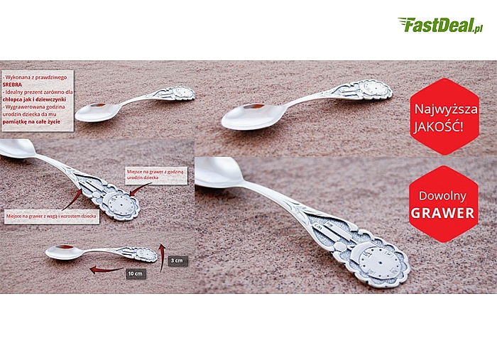 Srebrna łyżeczka- pamiątka na chrzest lub roczek dziecka. Grawer GRATIS! (120,95 zł)