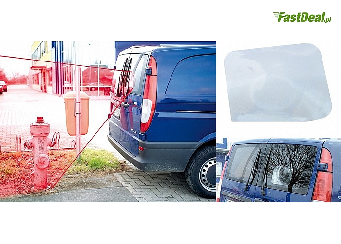 Naklejka z soczewką Fresnela na tylną szybę samochodu – poprawia bezpieczeństwo. (59,99 zł)