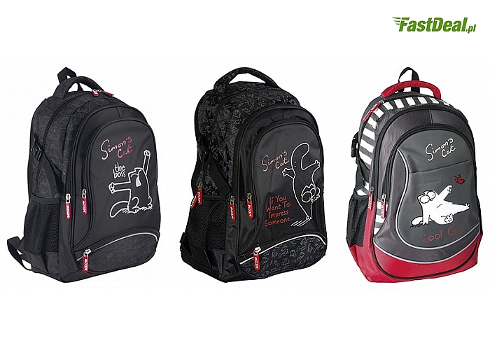 Zabawne plecaki uniwersalne z popularnym kotem Simona, wybór: 6 wzorów, dobra jakość i wzornictwo! (od 59,99 zł)