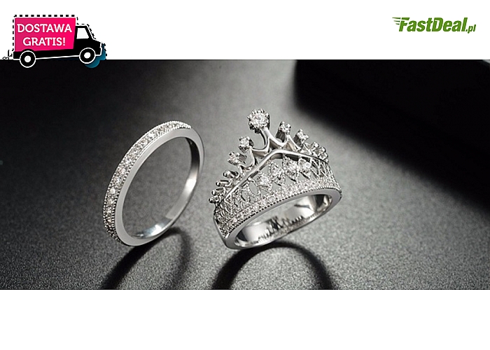 Piękny, podwójny pierścionek w kształcie korony: srebrna barwa, fantazyjny i niepowtarzalny. Wysyłka GRATIS! (38 zł)
