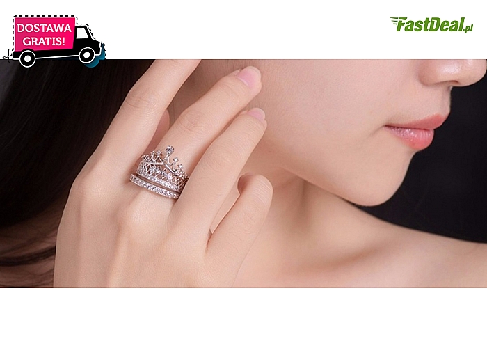 Piękny, podwójny pierścionek w kształcie korony: srebrna barwa, fantazyjny i niepowtarzalny. Wysyłka GRATIS! (38 zł)