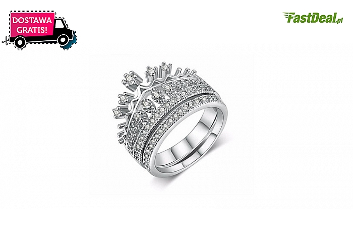 Piękny, podwójny pierścionek w kształcie korony: srebrna barwa, fantazyjny i niepowtarzalny. Wysyłka GRATIS! (38 zł)