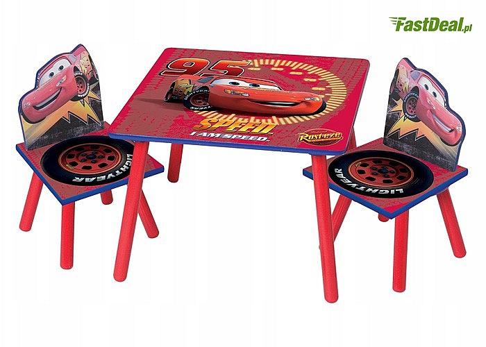 HIT! Licencyjny drewniany stolik z krzesełkami z bajkowym motywem! Disney Princess lub Cars
