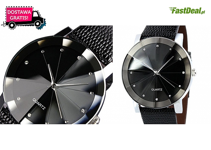 Męski czarny klasyczny zegarek na pasku. Modny i ponadczasowy design (29.90 zł)