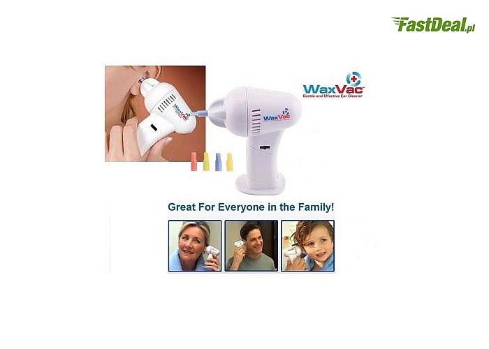 WAX VAC VACU EAR - elektryczne urządzenie do czyszczenia uszu! W zestawie 4 silikonowe końcówki i szczoteczka!