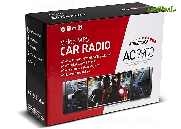 Radioodtwarzacz Audiocore AC9900 MP5 AVI DivX Bluetooth handsfree+pilot .Nowoczesny odtwarzacz multimedialny -moc 4x50W