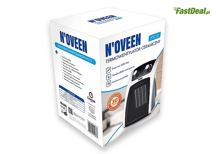 Termowentylator ceramiczny marki Noveen. Nieduże urządzenie pozwalające na ochłodzenie lub dogrzanie pomieszczeń