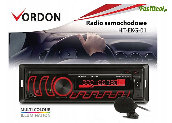 Radio samochodowe Vordon! Wyposażony pełnowymiarowe gniazdo USB oraz SD! Bluetooth! Czytelny wyświetlacz!