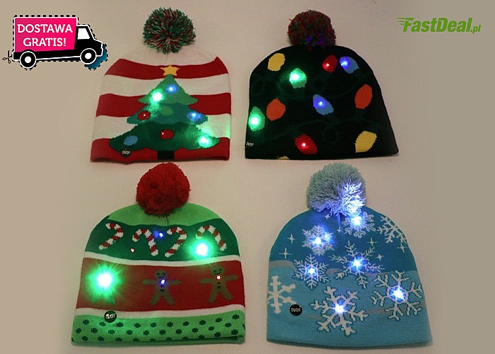 MUST-HAVE  tej zimy! Cieplutka, kolorowa czapka ze świątecznym motywem, która świeci!