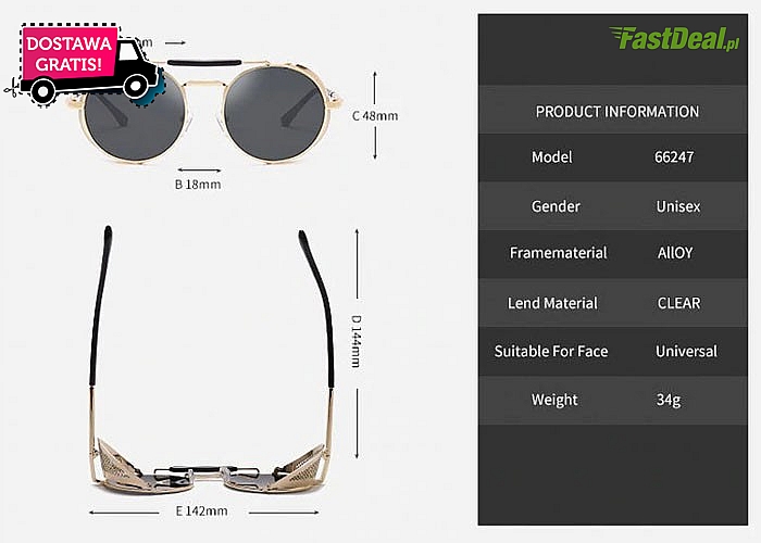 Retro okulary przeciwsłoneczne! Model unisex- idealne zarówno dla kobiet i mężczyzn!