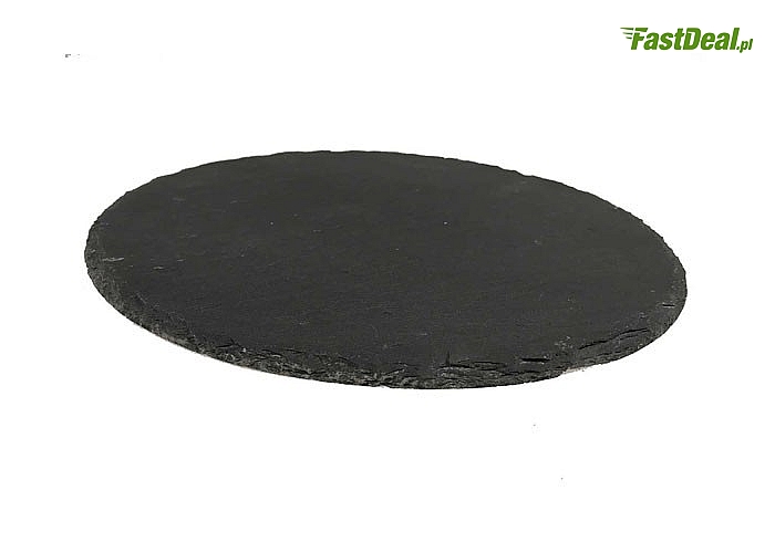 Talerz z naturalnego kamienia łupkowego do serwowania dań głównych, deserów i przystawek. Na antypoślizgowych nóżkach.