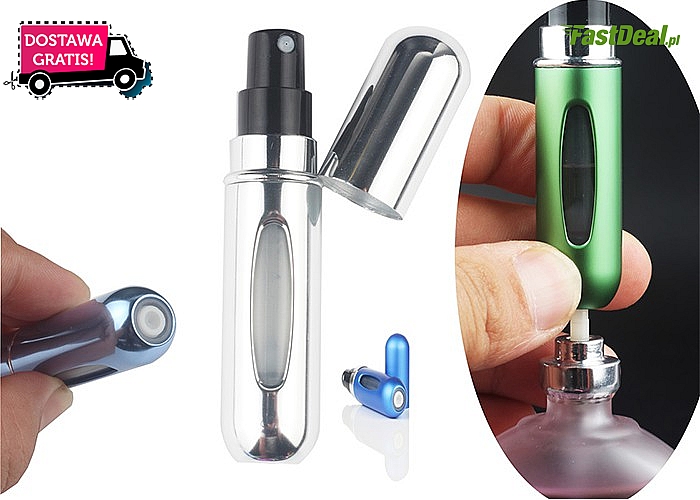 Miej swoje ulubione perfumy zawsze przy sobie! Atomizer o pojemności 5 ml w 11 kolorach do wyboru!
