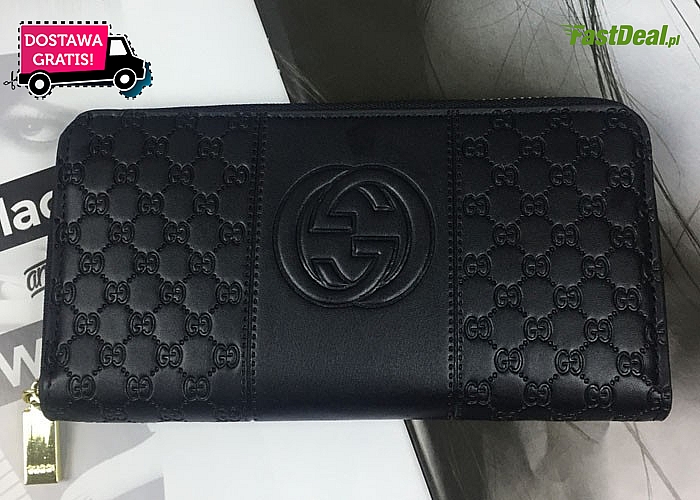 Elegancki portfel damski w stylu Gucci. Tłoczone wzory oraz elementy w kolorze złota nadają mu nie powtarzalny wygląd