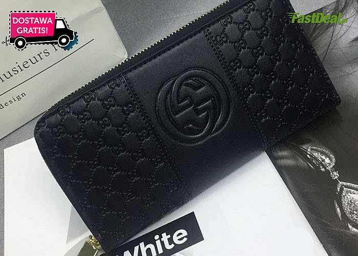 Elegancki portfel damski w stylu Gucci. Tłoczone wzory oraz elementy w kolorze złota nadają mu nie powtarzalny wygląd