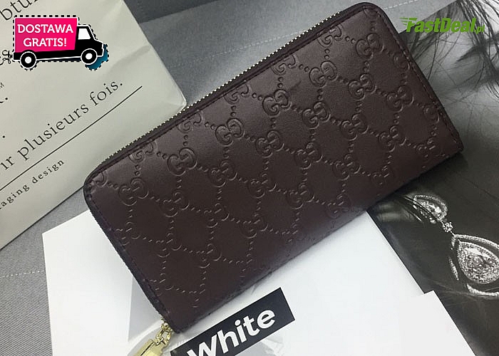 Elegancki portfel damski w stylu Gucci. Tłoczone wzory oraz elementy w kolorze złota nadają mu nie powtarzalny wygląd