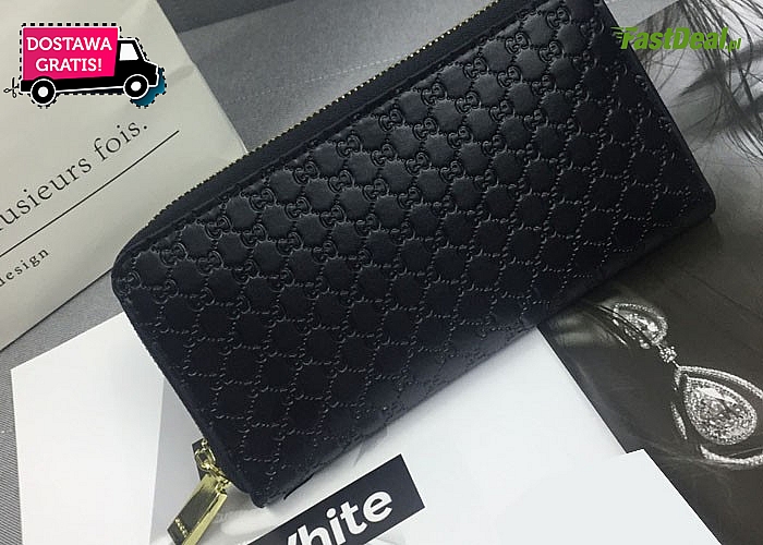 Elegancki portfel damski w stylu Gucci. Tłoczone wzory oraz elementy w kolorze złota nadają mu nie powtarzalny wygląd