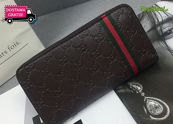 Elegancki portfel damski w stylu Gucci. Tłoczone wzory oraz elementy w kolorze złota nadają mu nie powtarzalny wygląd