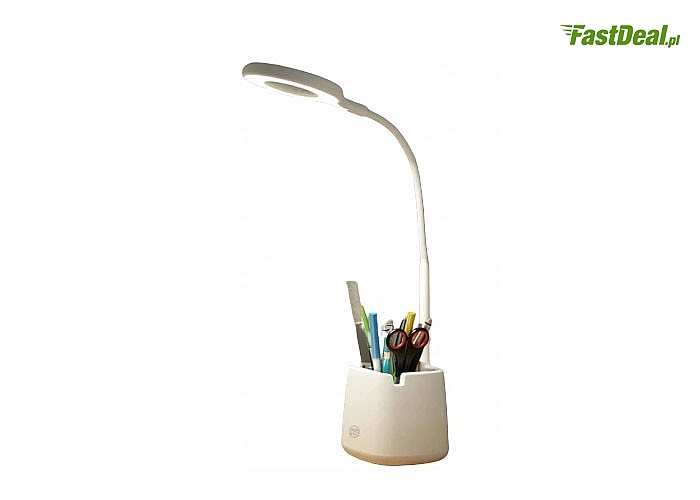 Designerka lampka na biurko z organizerem stanowi piękną dekorację a także praktyczny gadżet