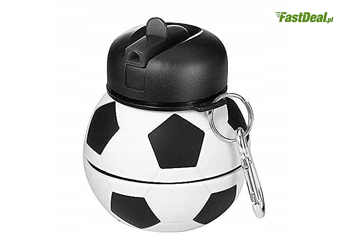 Silikonowy bidon składany z motywem piłki, idealny na szkolne zajęcia z wychowania fizycznego lub na treningi sportowe