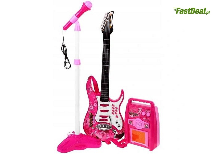 Gitara elektryczna dla dzieci w zestawie mikrofon oraz wzmacniacz z możliwością podpięcia MP3
