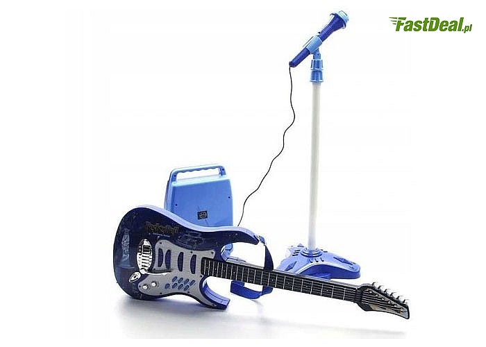 Gitara elektryczna dla dzieci w zestawie mikrofon oraz wzmacniacz z możliwością podpięcia MP3