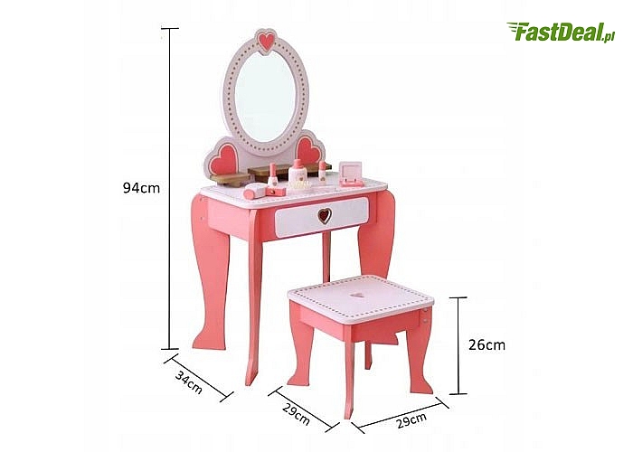 Drewniana toaletka z akcesoriami idealna dla małej modnisi