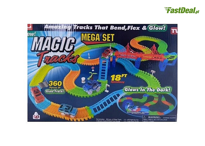 świecący tor wyścigowy 228 lub 360 elementów z autkiem w zestawie. Magik Track zapewni dziecku wspaniałą zabawę!!!