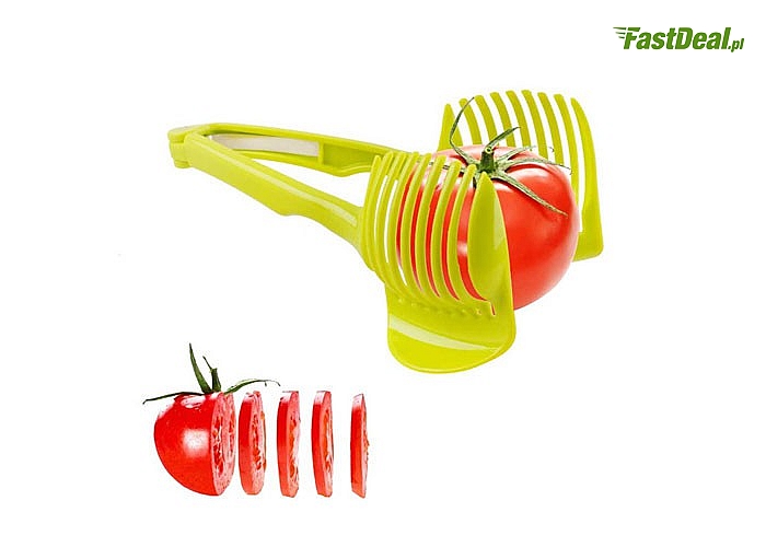 Wygodne narzędzie, dzięki któremu wygodnie i równo pokroimy na plastry owoc lub warzywo np. pomidora czy cebulę