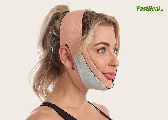 Bandaż w widoczny sposób pomaga zlifitngować, unieść i napiąć skórę dolnej części twarzy