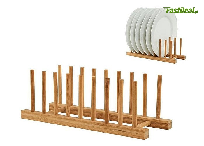 Stojak na talerze wykonany z drewna bambusowego idealnie wpasuje się w wystrój każdej kuchni