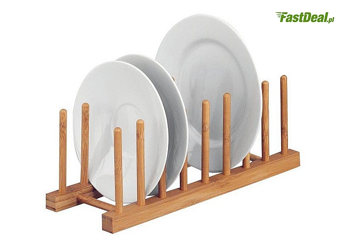 Stojak na talerze wykonany z drewna bambusowego idealnie wpasuje się w wystrój każdej kuchni
