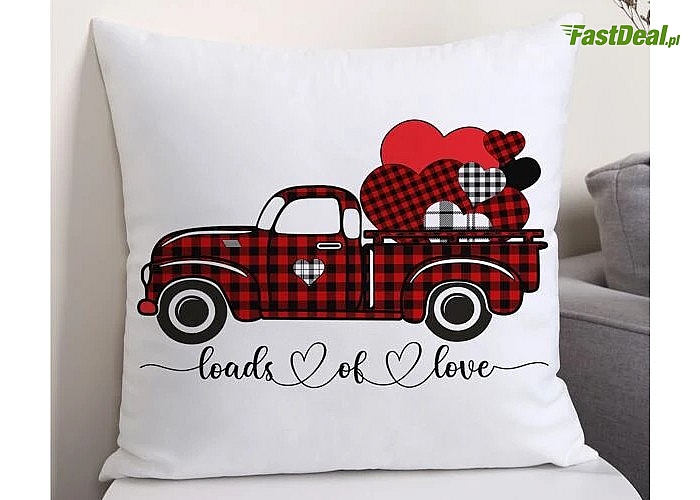 Ozdobna poszewka na poduszkę z romantycznym motywem samochodu z sercami!