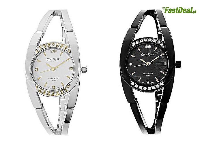 Stylowy zegarek damski G. Rossi z stalową bransoletą. Czarny lub biały.