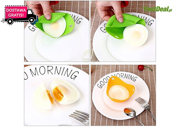 Otwarta, silikonowa forma do gotowania jajek bez skorupek.