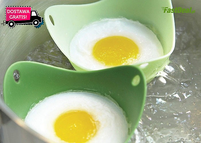Otwarta, silikonowa forma do gotowania jajek bez skorupek.