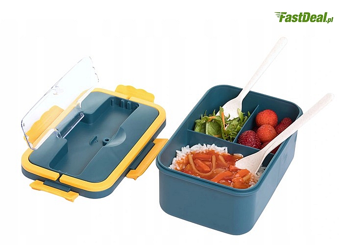 Trzykomorowy lunch box praktyczny pojemnik na żywność w podróży, szkole, pracy