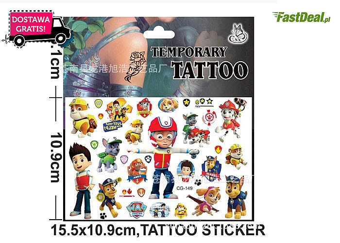 Zmywalne tatuaże dla dzieci z bohaterami Psiego Patrolu