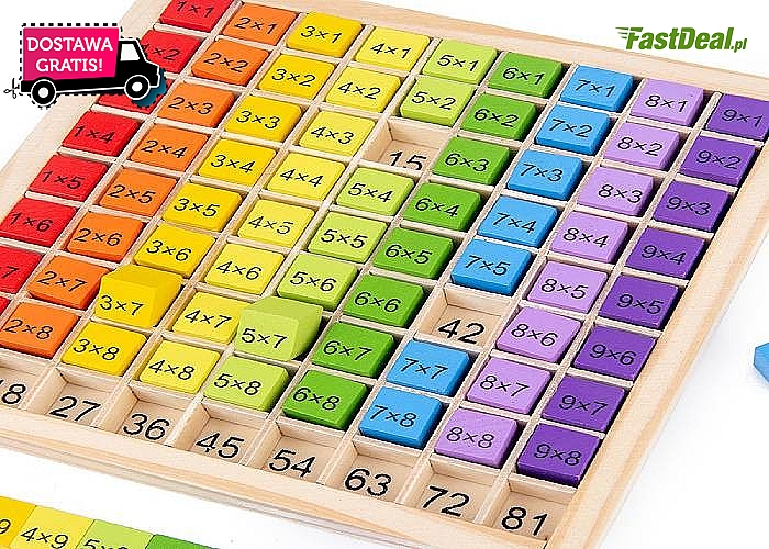 Drewniana tablica kolorowa ułatwiająca naukę tabliczki mnożenia do 100