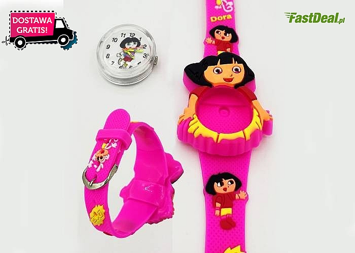 Analogowy zegarek dla dzieci z wizerunkiem bohaterki bajki Dory