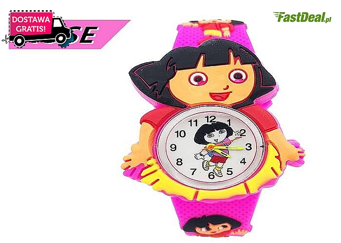 Analogowy zegarek dla dzieci z wizerunkiem bohaterki bajki Dory