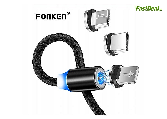 KABEL USB magnetyczny FONKEN 1M + microUSB 2.4A